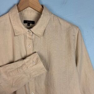 Quince Women's Medium Beige European Linen Long Sleeve Button Up Shirt Casual